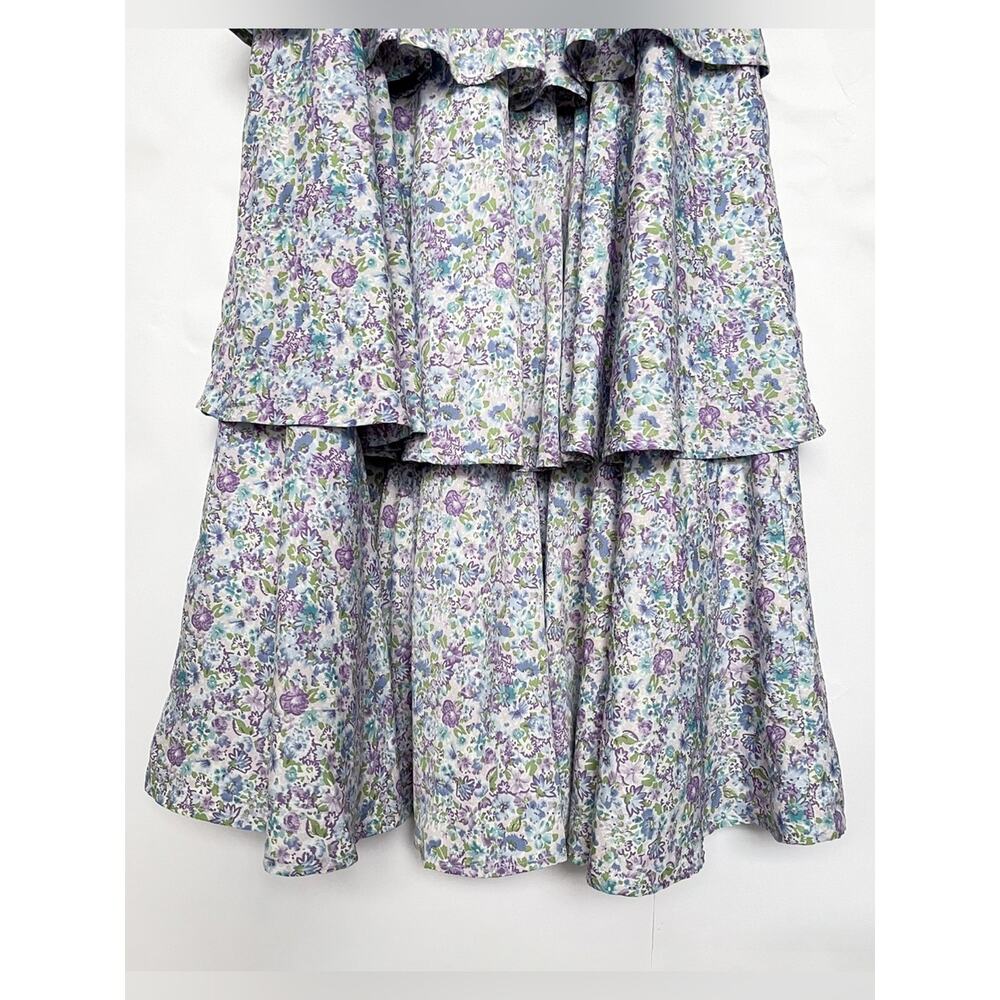 Entro Smocked Floral Maxi Dress Square Neck Layered Ruffle Blue Green Size Large - Picture 6 of 16